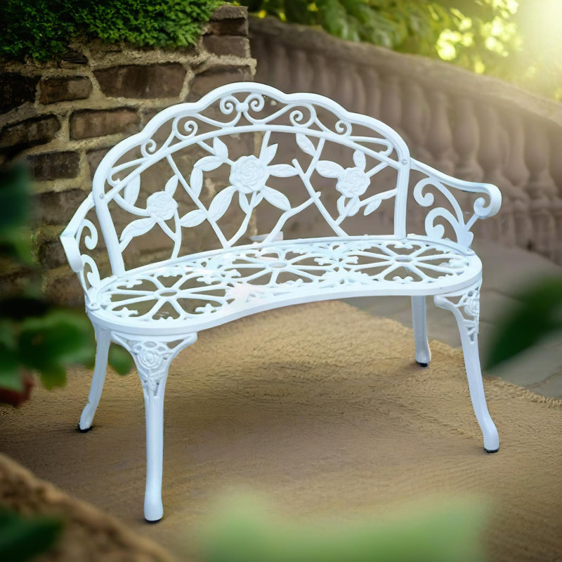 3 Seater Iron Garden Bench With Rose Petals Detail
