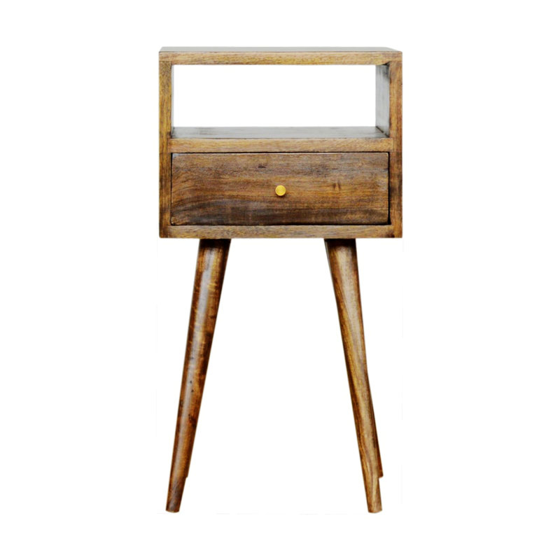 Table de chevet en bois massif à 1 tiroir Corniyah, Gris