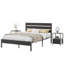 Ensemble de chambre à coucher de style campagnard industriel 3 pièces, lit plateforme double avec 2 tables de chevet, cadre de lit en acier avec tête et pied de lit en bois rustique, table de chevet avec tiroir et station de charge, aucun sommier nécessaire-2057732864-2040815789