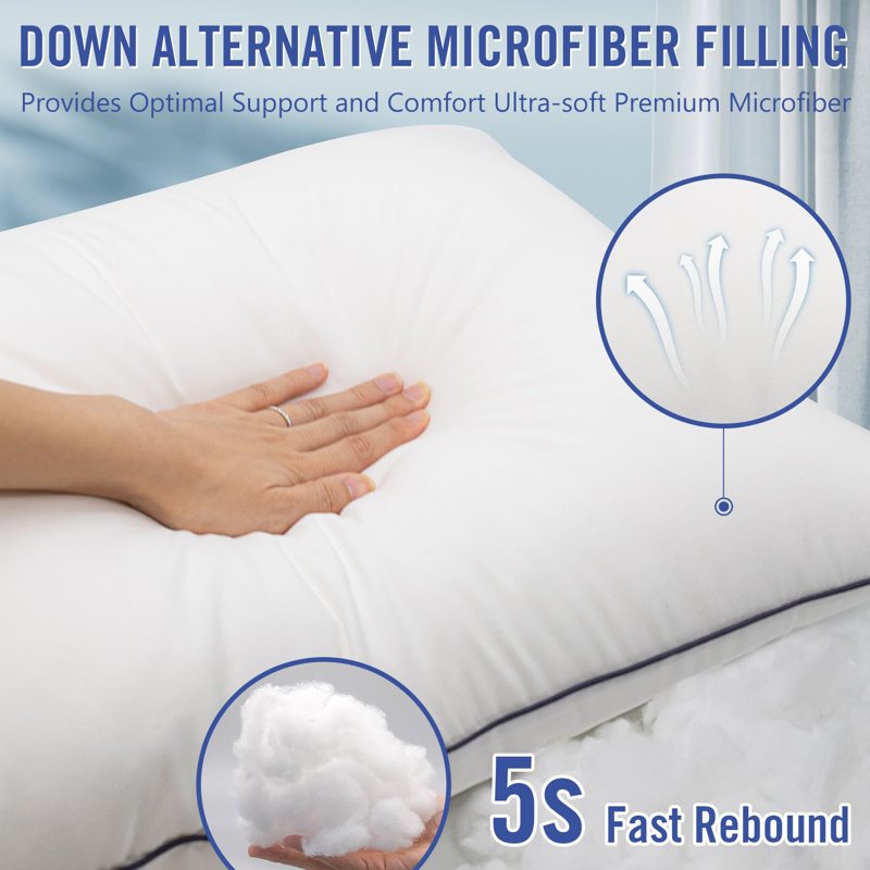 Standard Size White Polyester Cooling Bed Pillows Set of 2