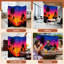 4 panneaux de paravents pliables Royal Vibrant Tropical Sunset silhouettes de palmiers océan toile écran séparateur de cloison de protection autoportante cloison d'intimité pour salle de bain-134502853-134502855