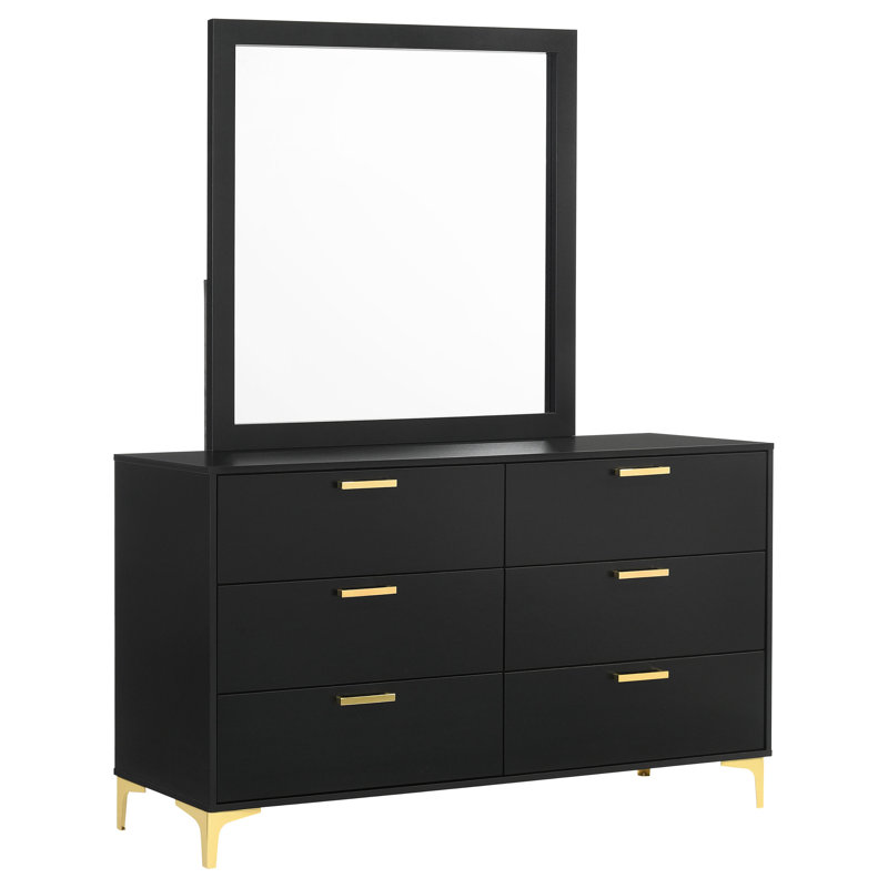 Bierly 6-drawer Dresser with Mirror Black, Black