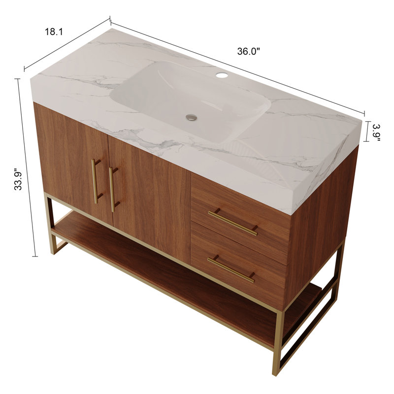 Modern Bathroom Vanity with Sink &  Accent Free Standing Cabinet, White, Gold,Walnut