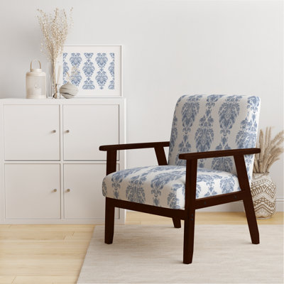 Fauteuil d'appoint rembourré à motif damassé bleu