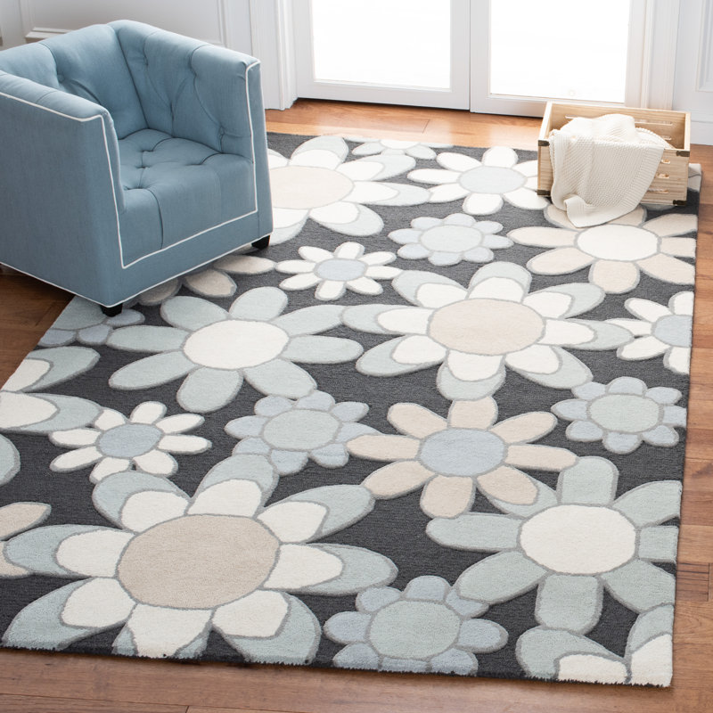 Tapis crème / ivoire / gris en laine touffeté à la main Asel, Rectangle 4 pi x 6 pi
