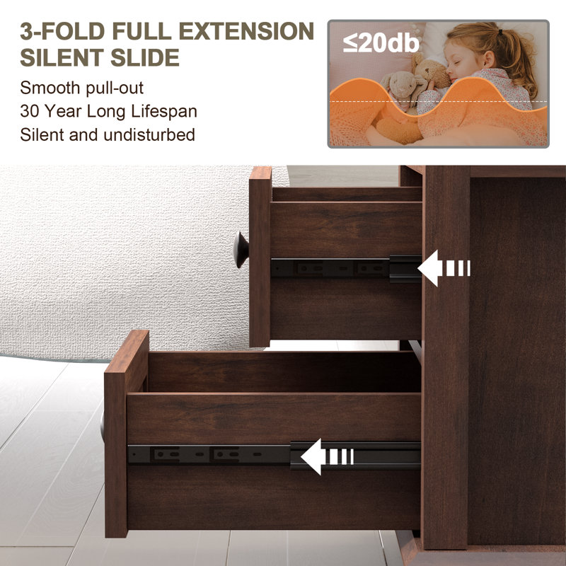 Cherry MDF End Table Set with Storage and Built-In Outlets