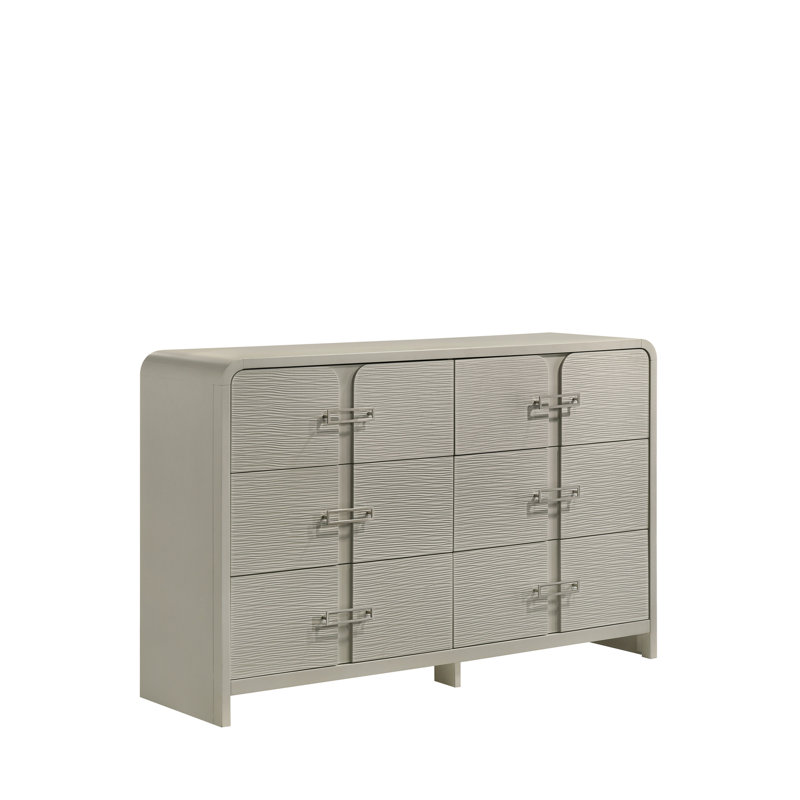 Commode moderne à 6 tiroirs avec façade texturée, poignées en métal et système de roulement à billes (inclut seulement la commode)