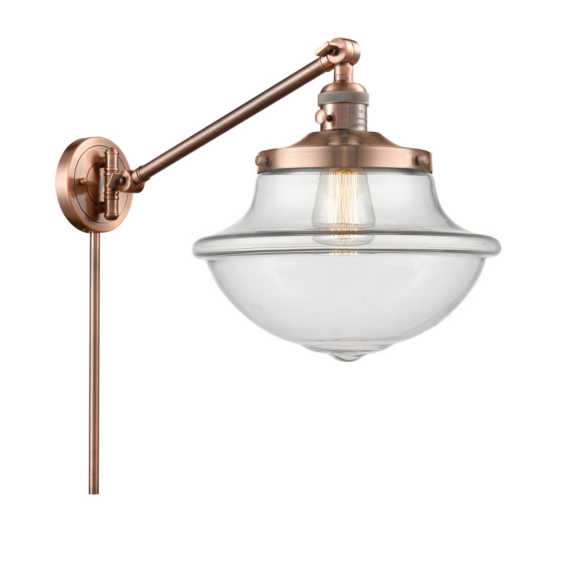 Bras articulé à intensité variable à 1 lumière Theresa, Ampoule DEL rétro de 3,5 watts, Transparent / clair, Cuivre antique