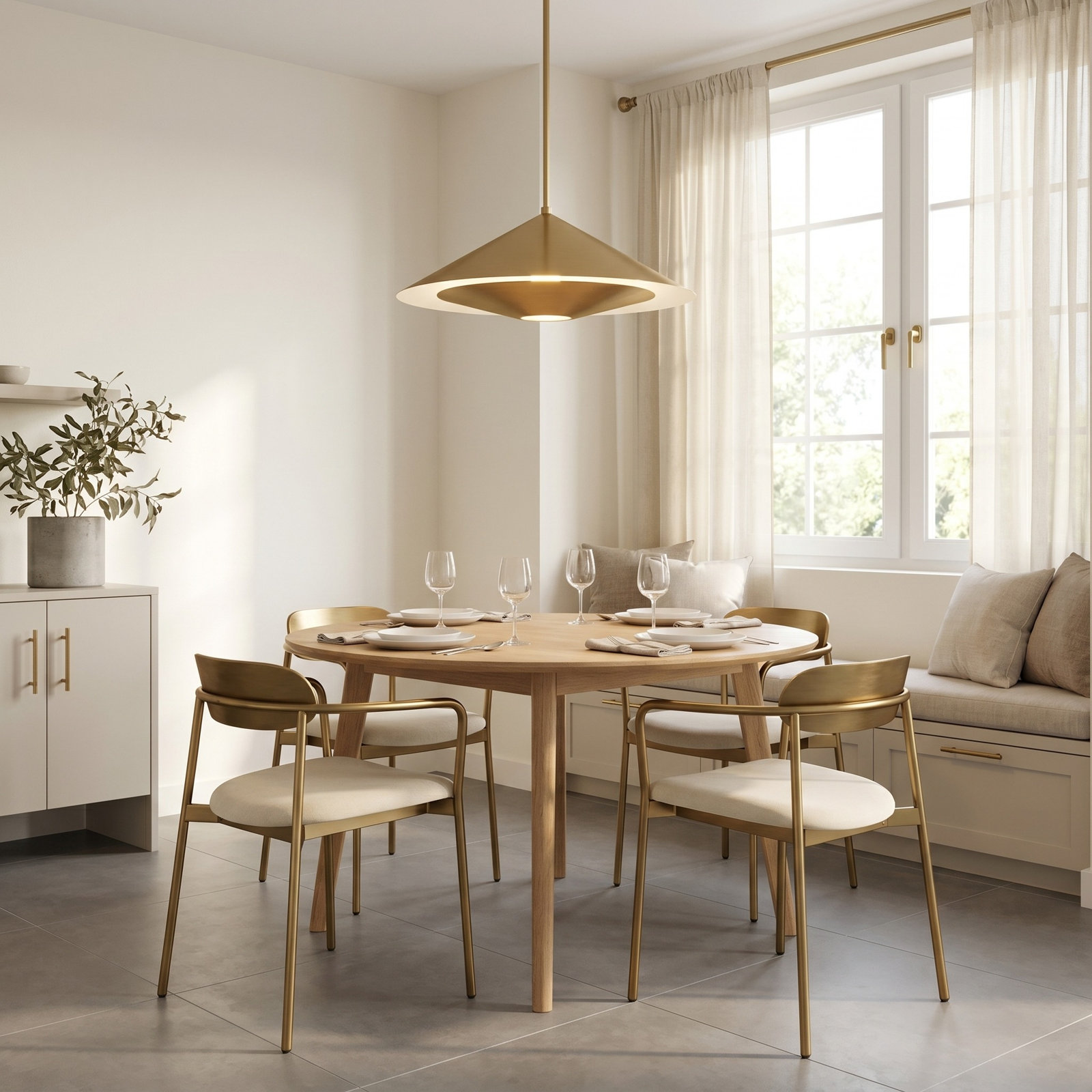 Dimmable Single Light Pendant, 63.25" H x 24" W x 24" D, Burnished Brass