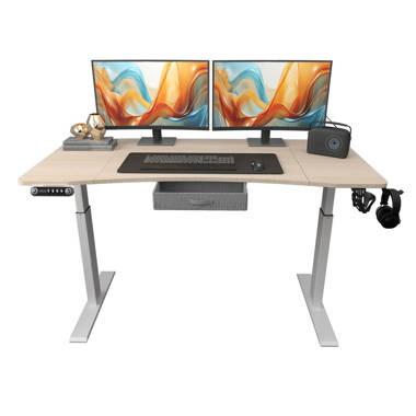 FEZIBO 60 x 24 inch Height Adjustable Electric Standing Desk with Double Drawer, Stand Up Table with Storage Shelf, Sit Stand Desk with Splice Board