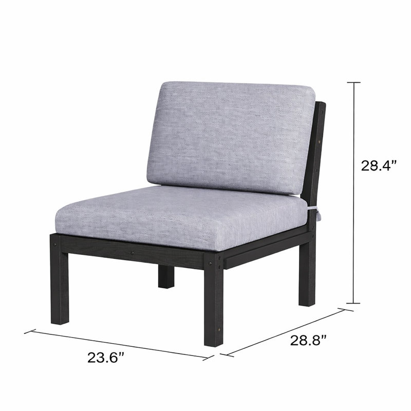  Outdoor Armless Lounge Chair With Cushions，black, Gray, Black