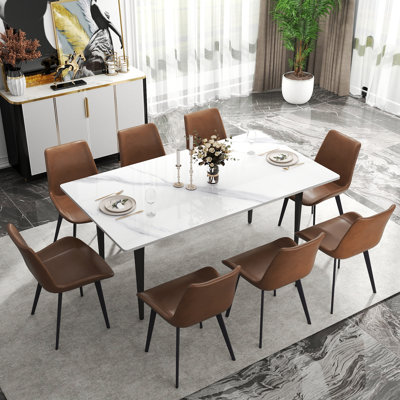 Ensemble de table de salle à manger 8 pièces 8 pièces avec chaises d'appoint en similicuir, ensemble de salle à manger 9 pièces