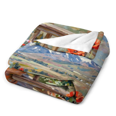Balcony Flowers Over Luxury Flannel Throw Blanket, Soft Warm Fuzzy Blanket for Living Room Sofa Bed Home Decor