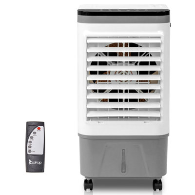Refroidisseur par évaporation portable 3 en 1, 720R, intérieur, extérieur, refroidisseur d'air 461CFM avec télécommande, moteur en cuivre, réservoir d'eau et roulettes de 5,28 gallons, 4 blocs de glace, réglages de la minuterie 12H, gris et blanc