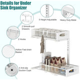 Under Sink Organizer, 2 Tier Metal Pull Out Under Sink Storage With Sliding Mesh Drawers, Height Adjustable Slide Out Under Sink Organizer For Kitchen Bathroom Cabinet, 2 Pack