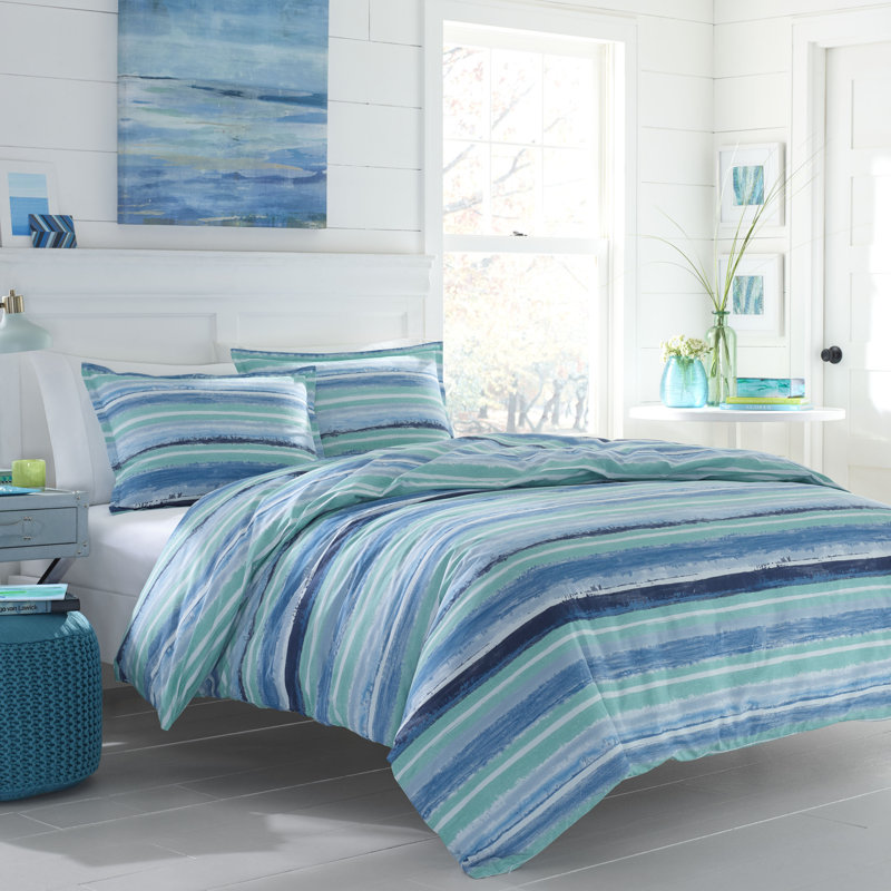 Poppy & Fritz Alex Blue Reversible Cotton Comforter Set, Édredon simple + 1 Taie décorative