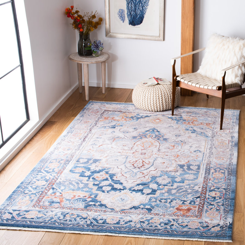 Allaroe Oriental Blue/Gold Area Rug, Rectangle 4' x 6'
