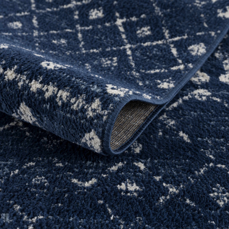 Tapis bleu marine / blanc Dounia, Rond 5 pi 3 po