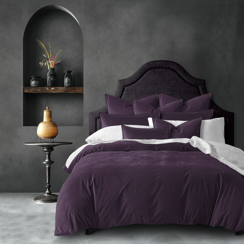 Cascade Velvet Solid Colour Duvet Cover Set 8 Piece, Purple, Super Queen Duvet Cover + 7 Additional Pieces