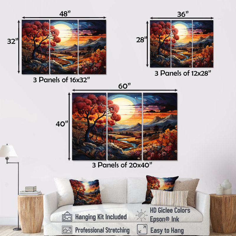«Countryside Color Fusion Landscape I», ensemble d'art mural sur toile, H 32 po x l 48 po x P 1 po