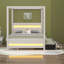 Grand lit plateforme à baldaquin tapissier avec lumières DEL, lit gigogne simple, 3 tiroirs de rangement