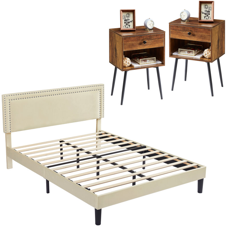 Keyona Steel Piece Bedroom Set, Brown/Cream, Queen