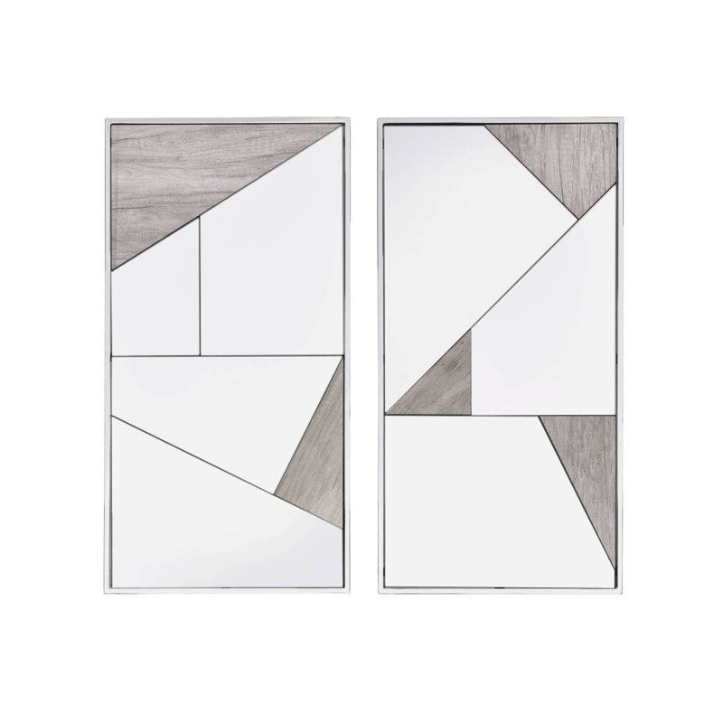 Ensemble de 2 miroirs décoratifs en miroir Chafik, chêne naturel et finition chromée
