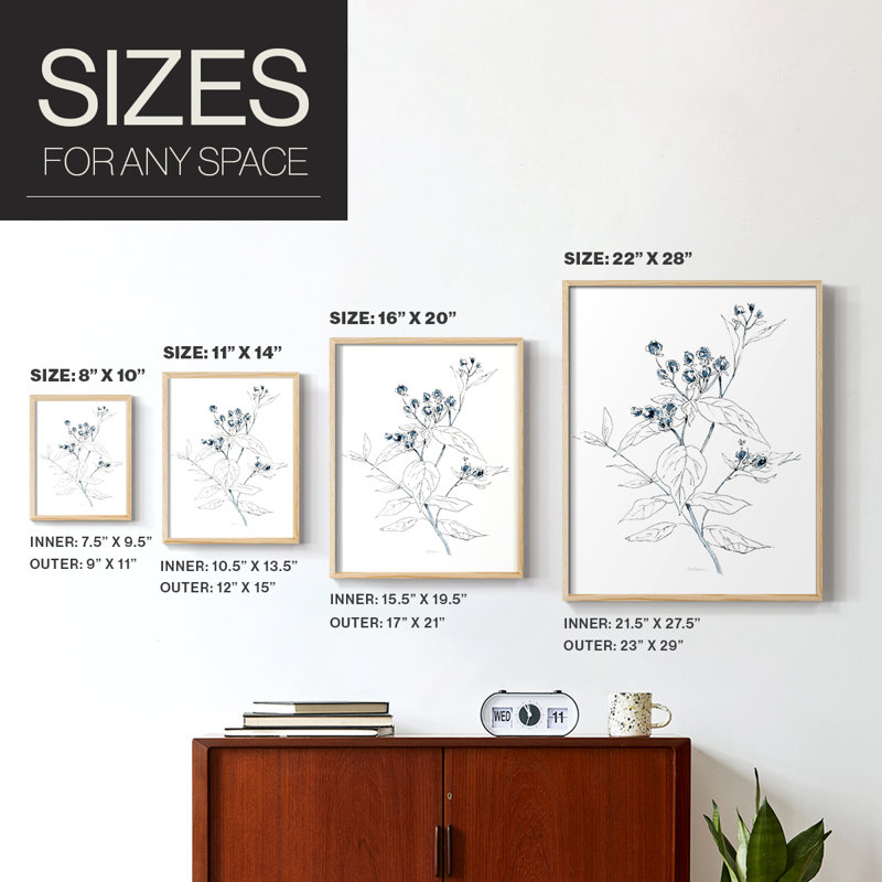 Indigo Sketch I Framed Print - Solid Wood, 30" H x 24" W