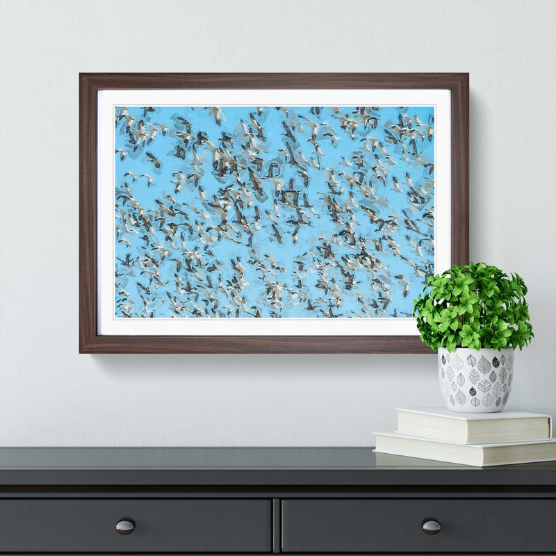 Snow Geese in Flight in Abstract - Picture Frame Graphic Art Print, Walnut Framed, 62cm H x 87cm W x 2cm D