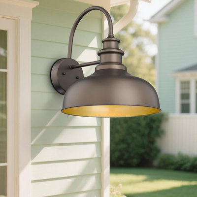 14 Inch Dome Farmhouse Barn Light, Anti-Rust Wall Sconce,Exterior Lighting Fixture,Front Door Lantern For Porch,Garage,Patio(Oil Rubbed Bronze+Gold,14” Dome-1Pack)