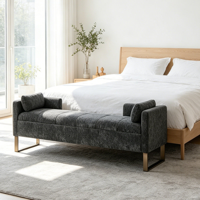 Banc de rangement en chenille 63,98 po avec pieds en métal