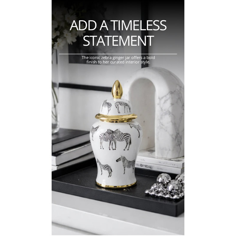 Zeb Handmade Ceramic Ginger Jar, 14.2" H x 7.1" W x 7.1" D