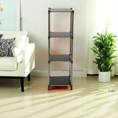 Korean 4-Tier Heavy Duty Stainless Steel Storage Shelving Unit, 100Lbs/Shelf (49"H X 14.9"W X 13.7"D) For Indoor/Outdoor Organization , Modular Rack,  Extremely Durabl