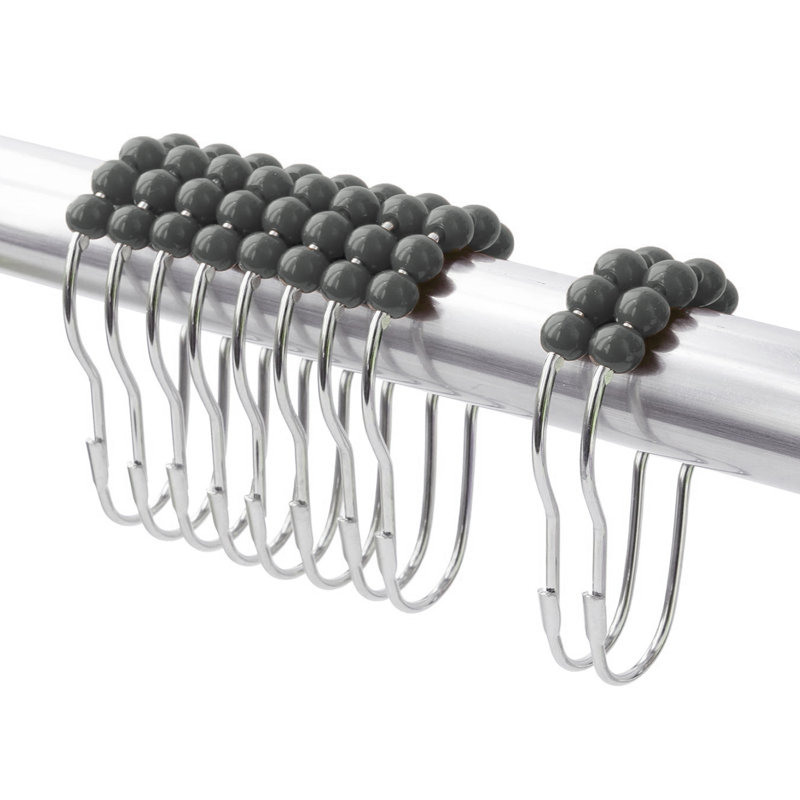 72 "X 72" - Rideau de douche luxueux en tissu texturé avec 12 crochets à billes en métal, Gris foncé