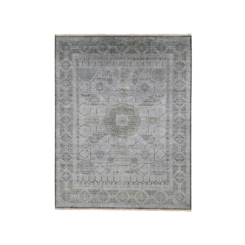 Tapis gris noué à la main 9 pi x 11 pi 7 po en laine avec motif mamelouk 6754AEB9E5114926BD51C2513391BBF5