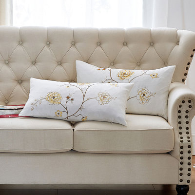 Spring Flower Embroidery 2 Piece Lumbar Pillow Shell Set