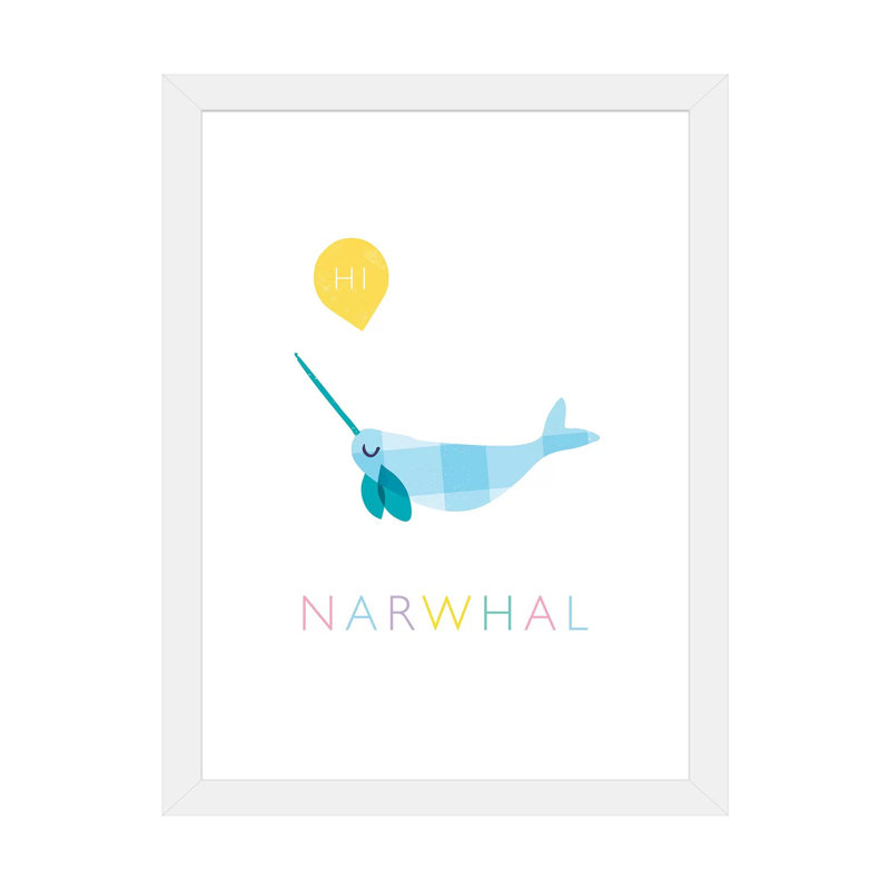 Narwhal - impression d'art graphique, Papier encadré blanc, Blanc, H 24 po x l 16 po x P 1 po