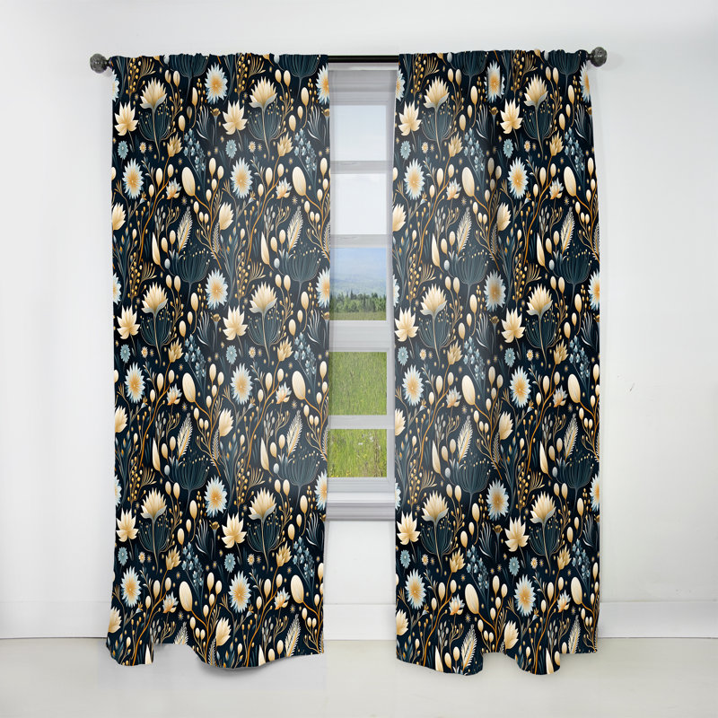 Coastal Underwater Elegance Coastal Motif I - Rideau floral - Rideau obscurcissant - 1 panneaux, L 52 po x L 95 po