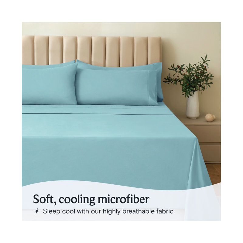 Luxclub 4 PC Aqua King Silky Soft Cooling Extra Deep Pocket Performance Sheet Set, King Sheet Set with 2 Pillowcases, Aqua