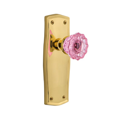 Bouton de porte de mortaise intérieure en cristal rose avec plaque longue prairie