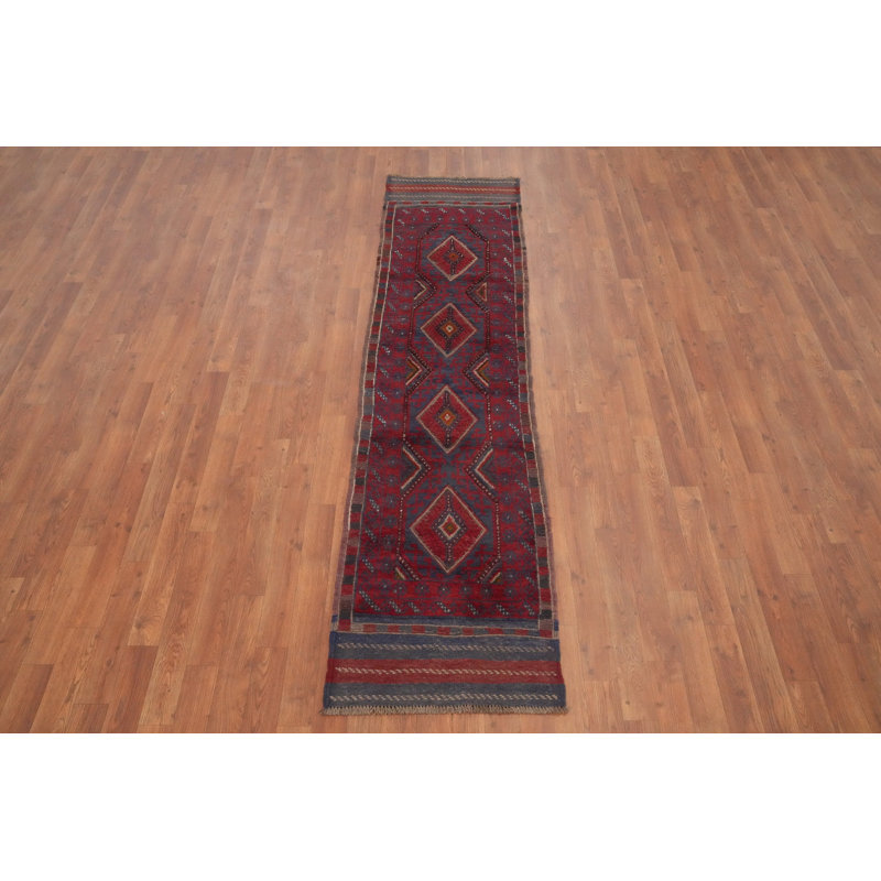 Tapis de couloir afghan traditionnel en laine fait à la main 2 x 7