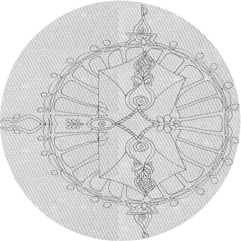 Tapis blanc/noir tissé à la machine, Rond 8 pi