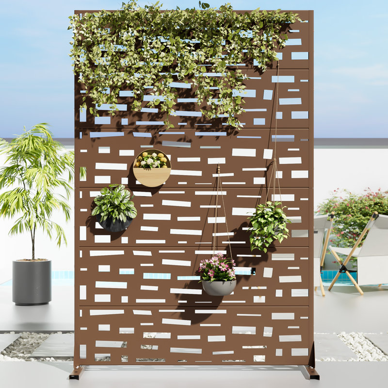 72" Outdoor Rectangular Metal Privacy Screen, 72" H x 47" W x 16" D, Brown