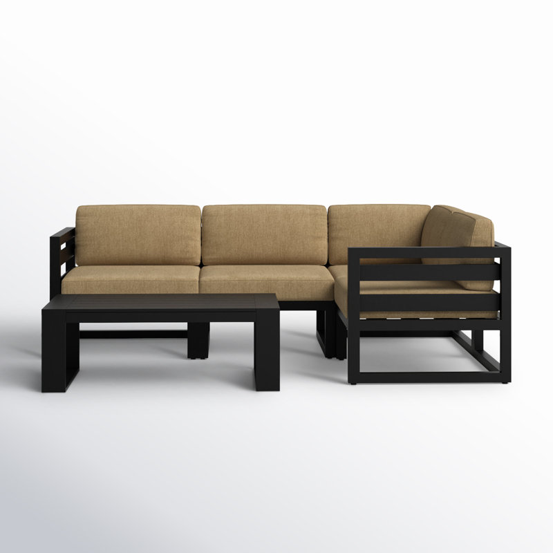 Avion 5 Piece Sectional Set - Black, Cast Silver Sunbrella®, Black