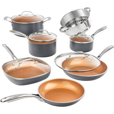 Fruiteam 6pcs Cookware Set Ceramic Nonstick Soup Pot/Sauce Pan/Frying Pans Set, Copper Aluminum Pan with Lid, Induction GAS Compatible, Black