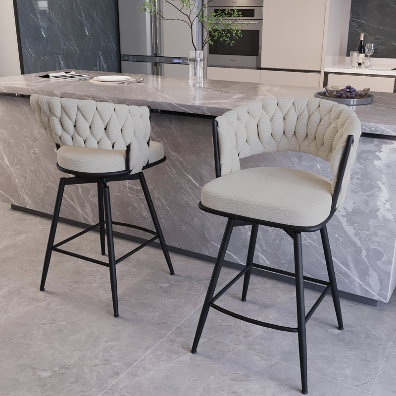 Chaise de bar - confortable et élégante, pivotante à 360 °, tissée, pieds, tabouret de comptoir rembourré, apparence élégante blanche,