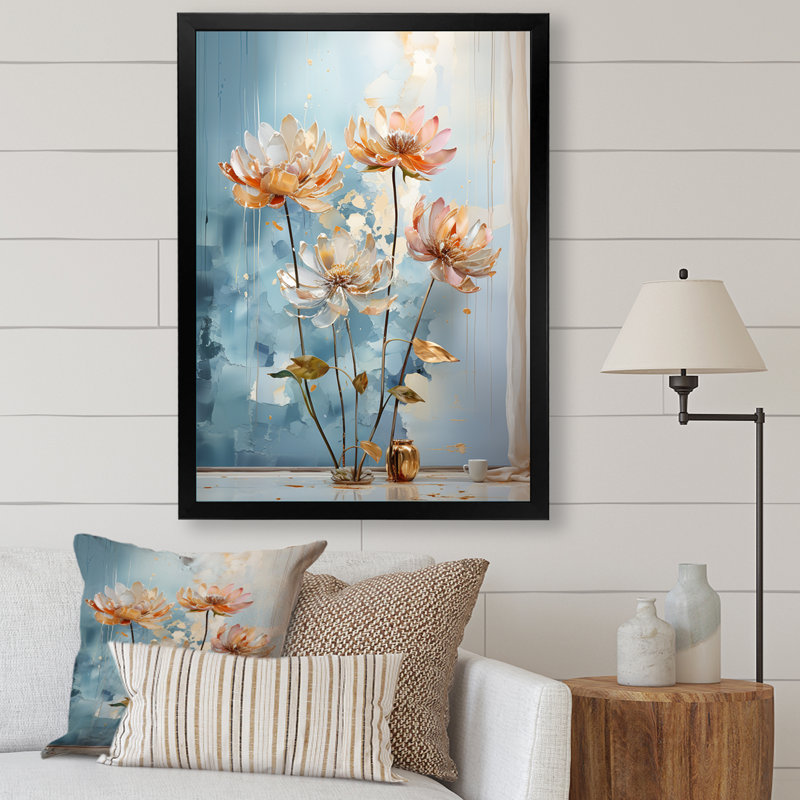 «Elegance In Lotus Blooms II», reproduction sur toile, Cadre photo noir simple, H 32 po x l 16 po x P 1 po