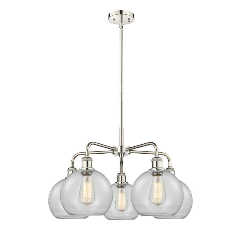Lustre sphérique à 5 lumières Ellington, H 16 po x l 26 po x P 26 po, Transparent, Nickel poli