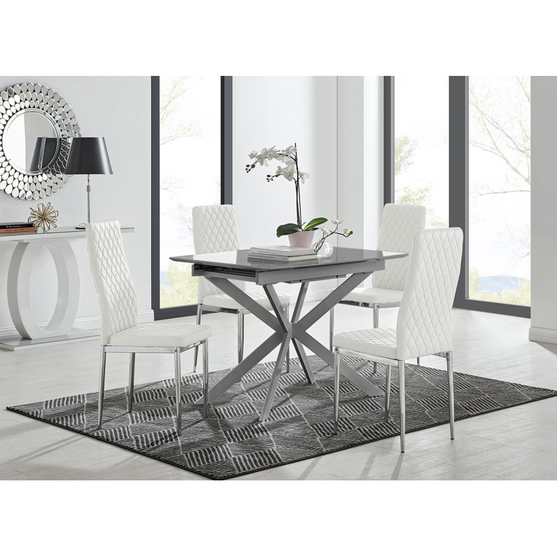 Drop Leaf Dining Set, White, 4