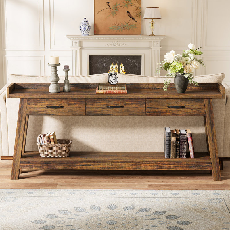 70.9-Inch Sofa Console Table with 3 Drawers, Dark Brown